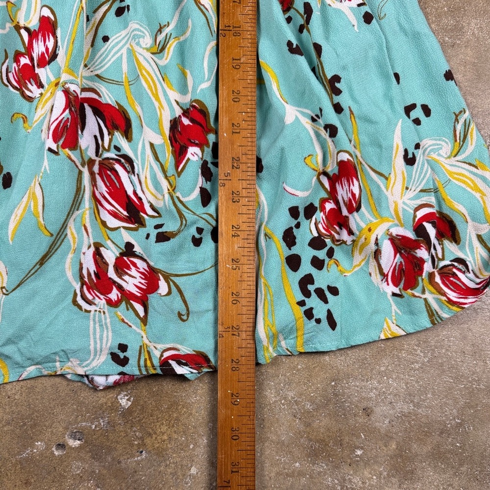 Free People Bella Babydoll Tunic Top Womens XS Teal Floral V-Neck Boho Blouse - Picture 11 of 12